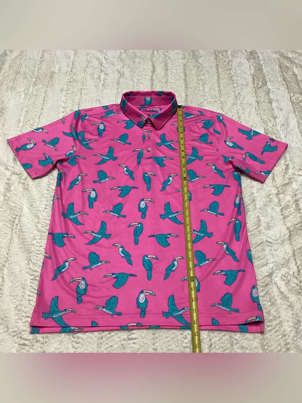 Chubbies Polo Shirt Toucans Birds Blue Toucan Mens Size Medium Pink Blue Polo